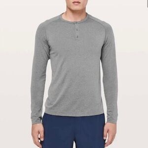 Lululemon Men’s Metal Vent Tech Long Sleeve Henley Tee Shirt Grey Size Medium